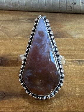 Vintage Style Brown Agate Gemstone Women Statement Ring Size 8 Silver 925 Boho